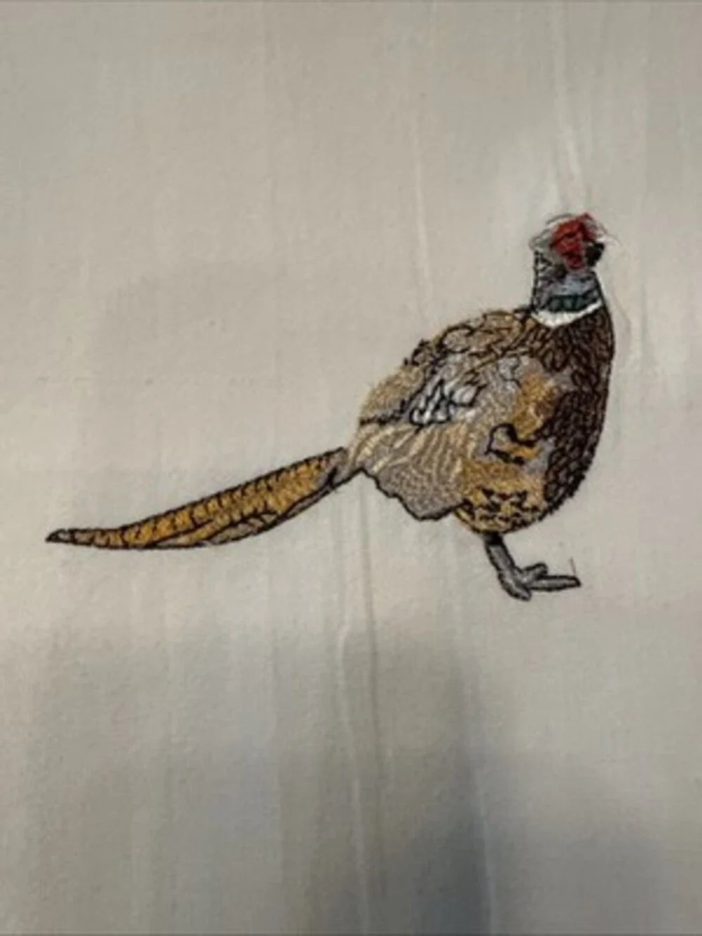 Vintage Set Of 4 Linen Tablecloths Embroidered Pheasants 33”x38”
